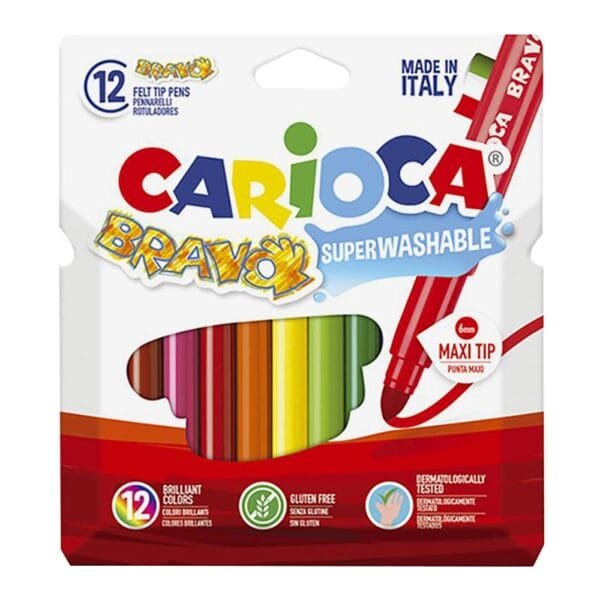 Μαρκαδόροι Carioca Bravo σετ=12 Χρώματα Μύτη ø6mm Carioca 42755 - (24ΣΕΤ) - (60-700)