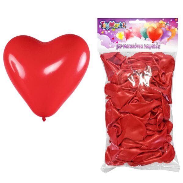 Σετ 50 Μπαλόνια Καρδιά Κόκκινη 23cm ToyMarkt 913590 - (1ΣΕΤ) - (71-3570)