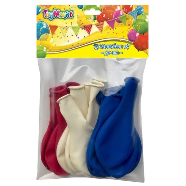 15 Μπαλόνια 12" Μπλε-Κοκ-Λευκά 30cm ToyMarkt 91105 - (1ΣΕΤ) - (71-85)