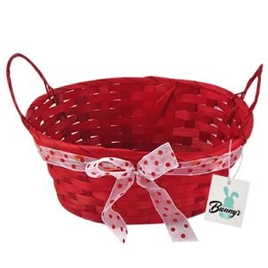 Καλάθι Μπαμπού Οβάλ με Φιόγκο 23x18x10cm (Υ10cm) Bunny's 931253 - Κόκκινο - (1ΤΕΜ) - (73-1233)