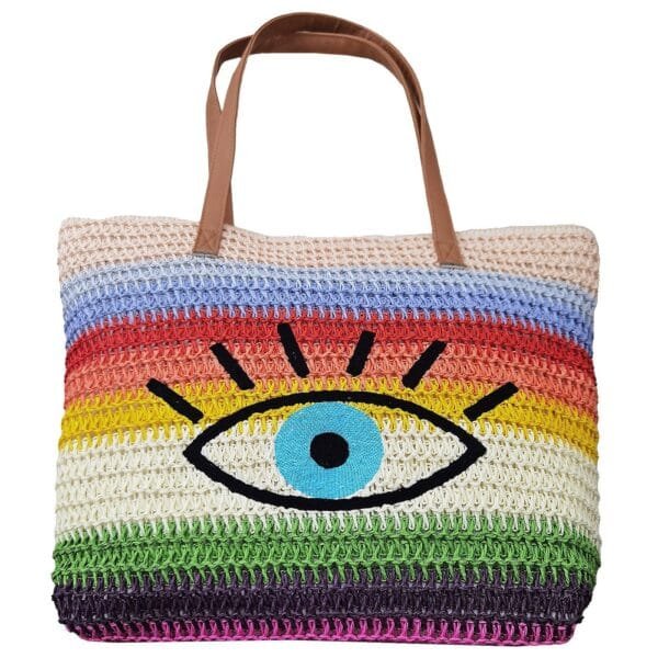 Τσάντα Ψαθόχαρτο Πολύχρωμη με Μάτι 47x37x12cm SummerTiempo 623137 - (1ΤΕΜ) - (42-3117)
