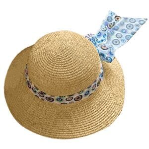 Καπέλο Ψαθόχαρτο με Κορδέλα Μάτια ø34cm SummerTiempo 623165 - Εκρού - (1ΤΕΜ) - (42-3145)