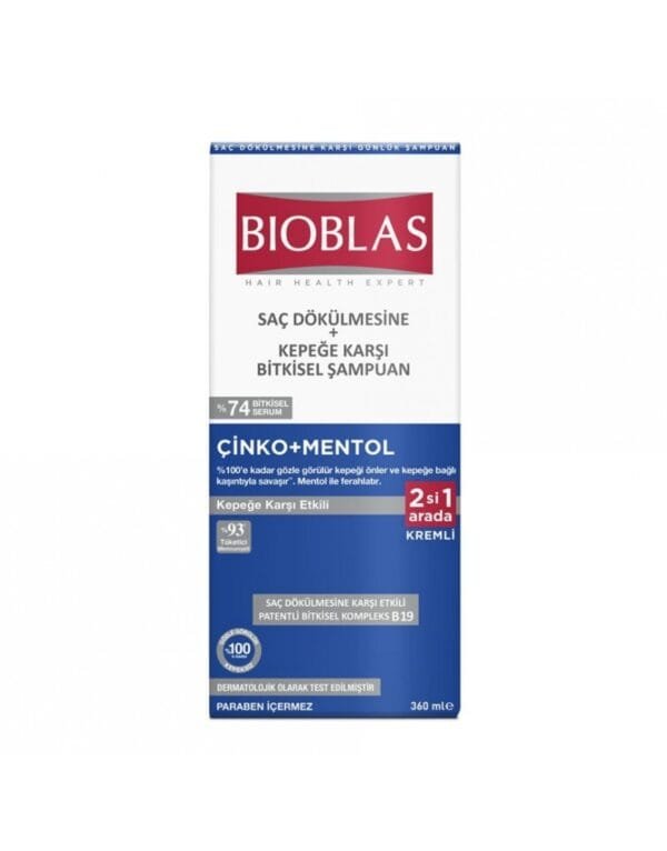 BIOBLAS ZINC MENTOL Σαμπουάν (Αντι-τριχόπτωση & πιτυρίδα Μαλλιά πιτυρίδας Αnti-Dandruff ) 375 ml - Image 2
