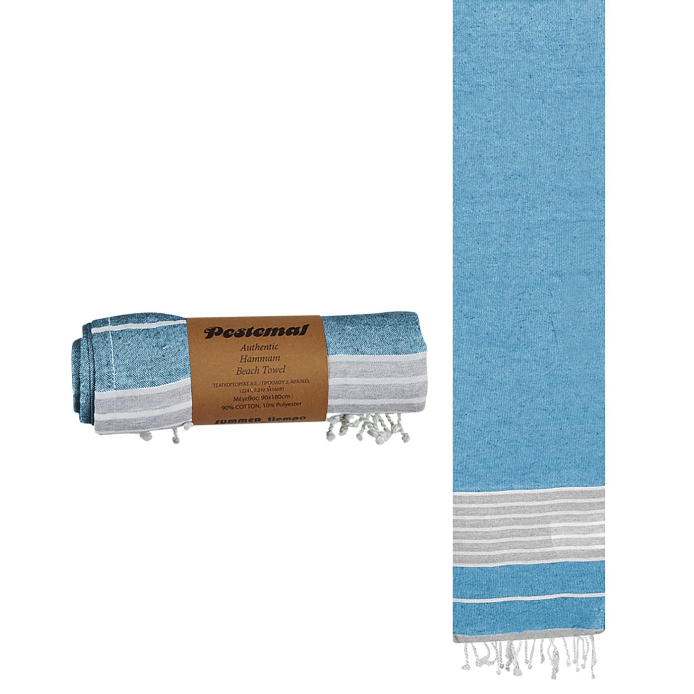 Πετσέτα Θαλάσσης Pestemal Γκρί Ρίγες ~280g 90x180cm SummerTiempo 62843 - Τυρκουάζ - (1ΤΕΜ) - (42-823)
