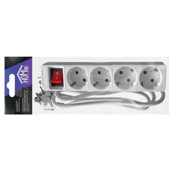 Πολύπριζο 4 Θέσεων με Διακόπτη Λευκό 1,5m (3x1.5mm2) Homie 32403 - (1ΤΕΜ) - (12-383)