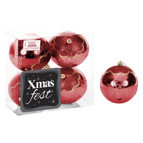 Μπάλα Νιφάδες πακ=4τεμ φ10 ø10cm Xmasfest 1132303 - Κόκκινο - (1ΠΑΚ) - (93-2283)