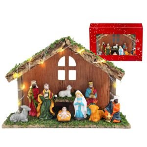 Φάτνη Ξύλινη με Παράθυρο και led 30x20x10cm Xmasfest 1133464 - (1ΤΕΜ) - (93-3444)