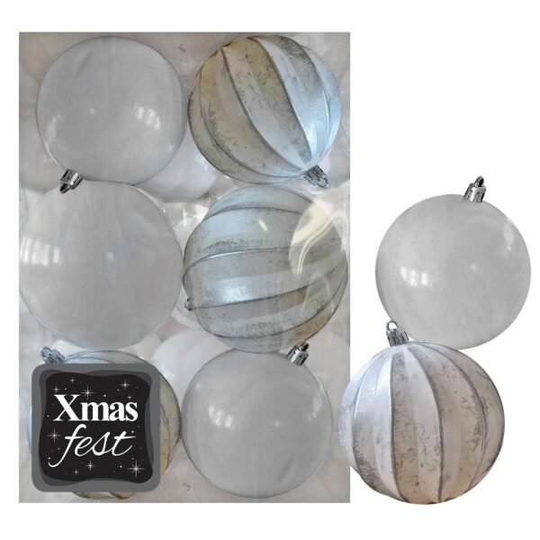 Μπάλες Ανάγλυφες Αντικέ μιξ με Λευκές πακ=6τεμ φ7 ø7cm Xmasfest 1133590 - (1ΠΑΚ) - (93-3570)
