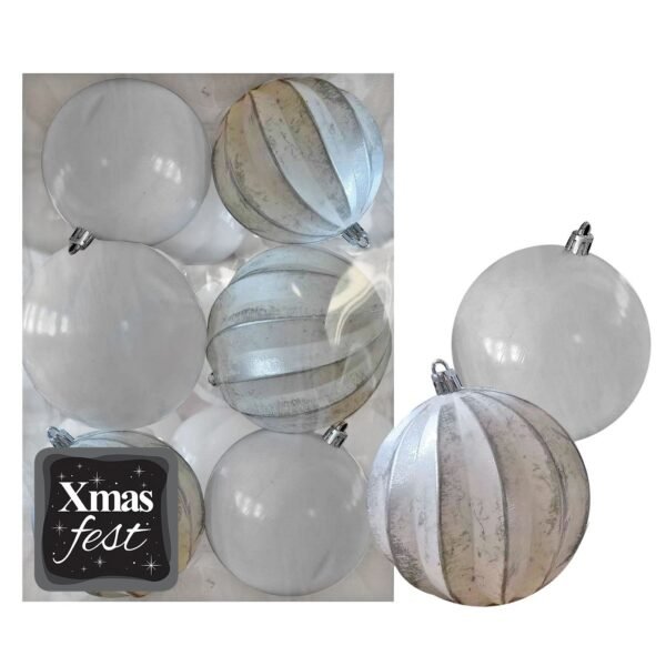 Μπάλες Ανάγλυφες Αντικέ μιξ με Λευκές πακ=6τεμ φ8 ø8cm Xmasfest 1133591 - (1ΠΑΚ) - (93-3571)