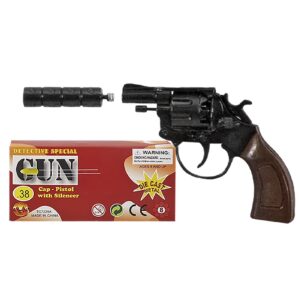 Όπλο Μεταλλικό 8σφαιρο με Σιγαστήρα 14x7cm (+σιγαστήρας 6cm) Carnavalista 23234 - (1ΤΕΜ) - (3-214)