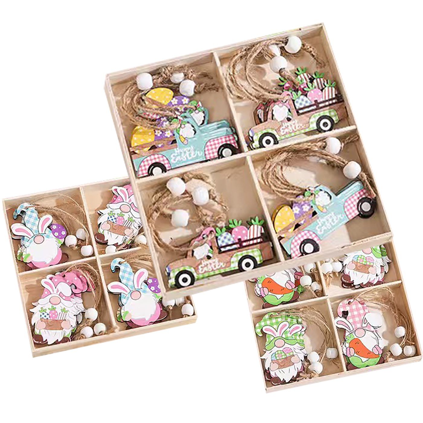 Στολίδια Ξύλινα Αμάξια, Λαγουδάκια Σετ=12 τεμ 6cm Bunny's 932264 - (1ΣΕΤ) - (73-2244)