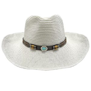 Καπέλο Ψαθόχαρτο Cowboy Δέρμα-Πέτρα Λευκό ø39cm SummerTiempo 623348 - (1ΤΕΜ) - (42-3328)