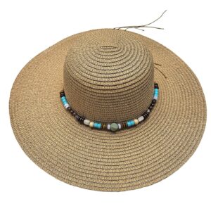Καπέλο Ψαθόχαρτο Μεγάλο με Μπλε Πετράδια Μπεζ ø42cm SummerTiempo 623163 - (1ΤΕΜ) - (42-3143)