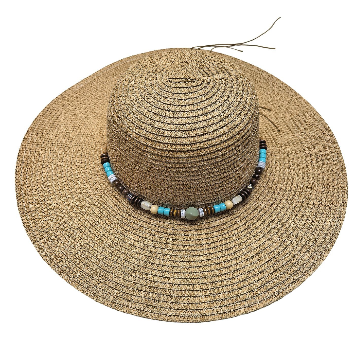 Καπέλο Ψαθόχαρτο Μεγάλο με Μπλε Πετράδια Μπεζ ø42cm SummerTiempo 623163 - (1ΤΕΜ) - (42-3143)