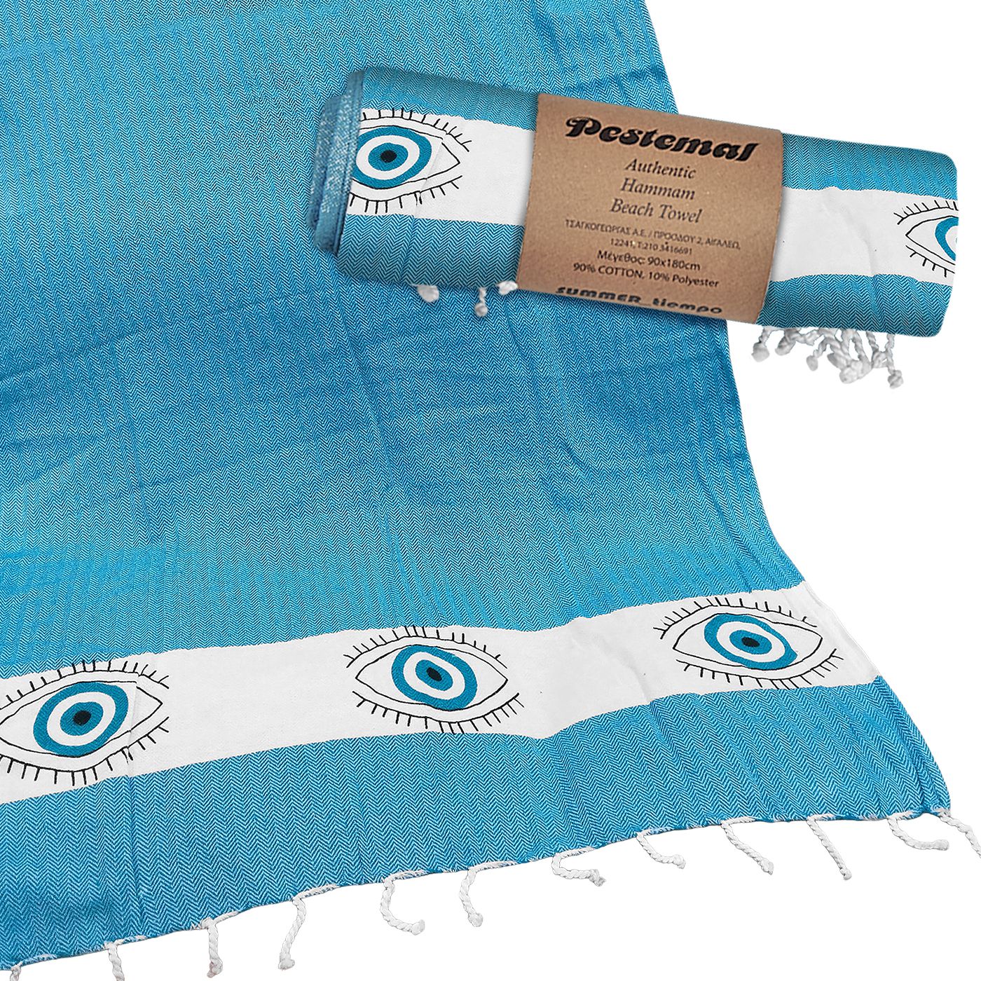 Πετσέτα Θαλάσσης Pestemal Ματάκια ~280g 90x180cm SummerTiempo 622273 - Τυρκουάζ - (1ΤΕΜ) - (42-2253)