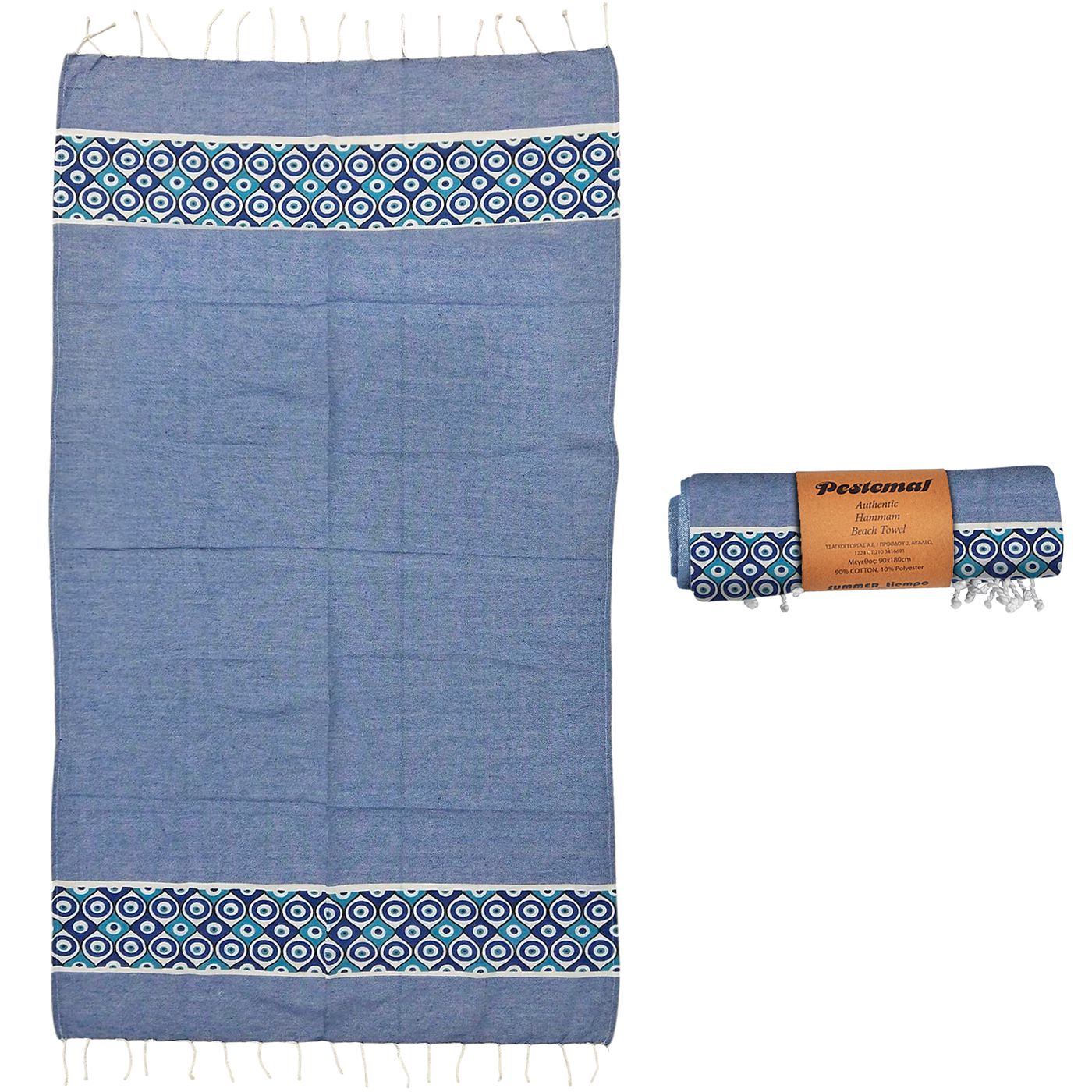 Πετσέτα Θαλάσσης Pestemal Μικρά Ματάκια ~280g 90x180cm SummerTiempo 623187 - Μπλε σκ. - (1ΤΕΜ) - (42-3167)