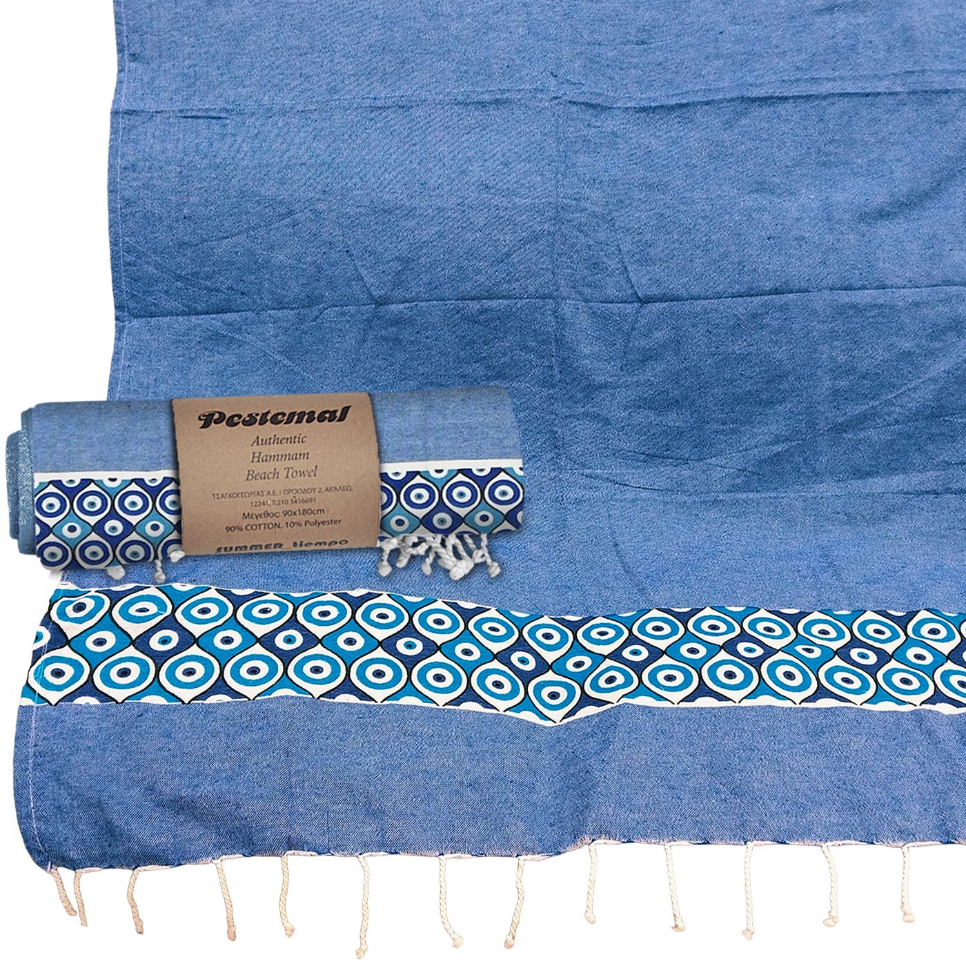 Πετσέτα Θαλάσσης Pestemal Μικρά Ματάκια ~280g 90x180cm SummerTiempo 623187 - Μπλε σκ. - (1ΤΕΜ) - (42-3167) - Image 3