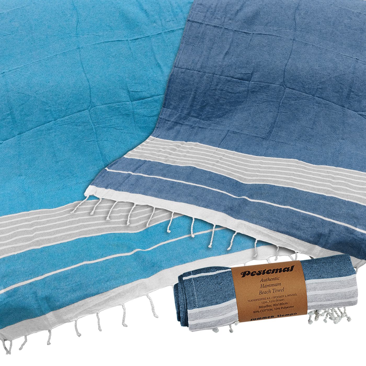 Πετσέτα Θαλάσσης Pestemal Γκρί Ρίγες ~280g 90x180cm SummerTiempo 62843 - Τυρκουάζ - (1ΤΕΜ) - (42-823) - Image 3